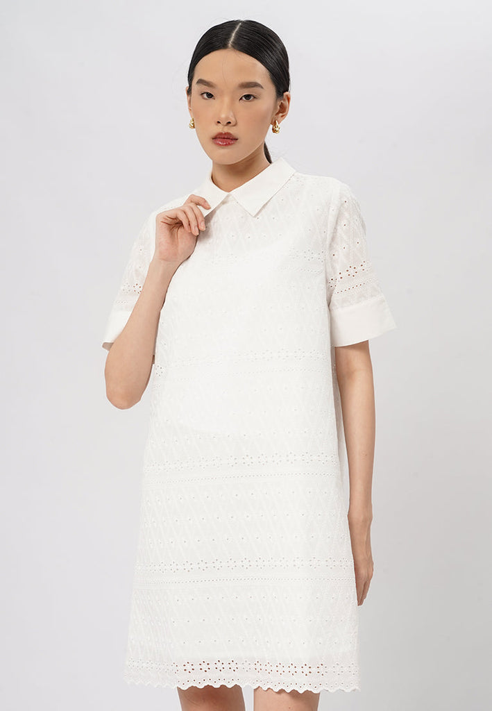 Short Sleeve Eyelet Mini Dress