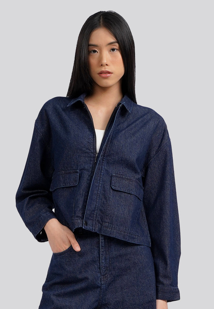 Double Pocket Collared Denim Jacket