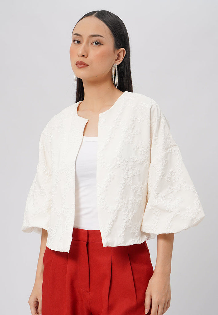 Jacquard Puff Sleeve Blouse