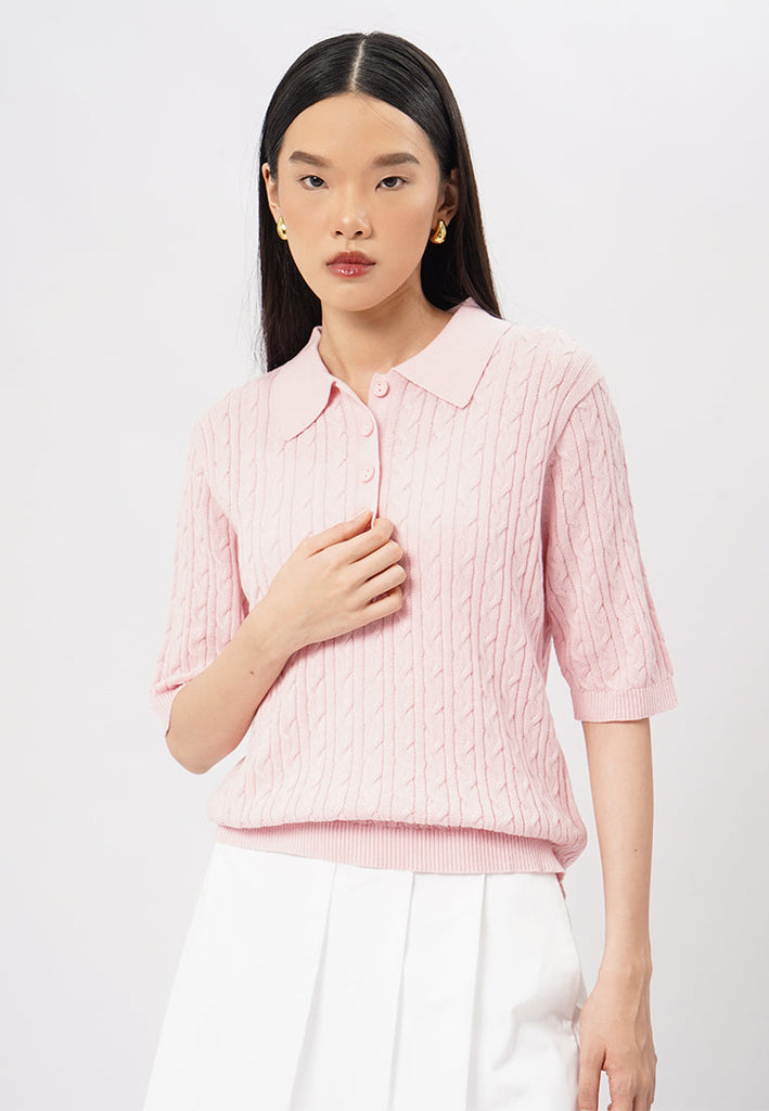 Short Sleeve Polo Knit Top