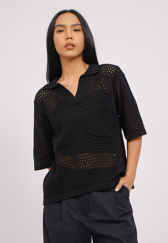 Openwork Short Sleeve Knit Top