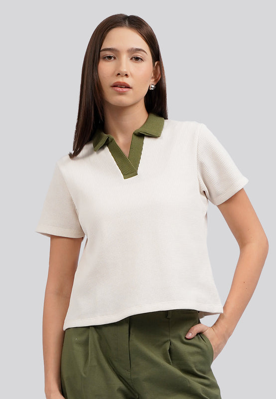Contrast Collar Polo Top