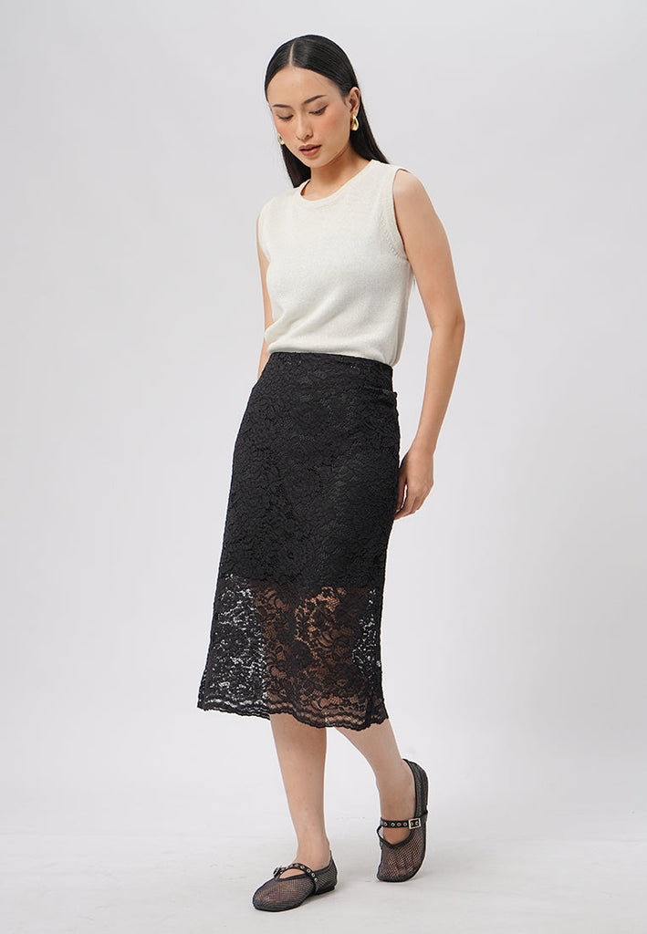 Fitted Lace Midi Skirt