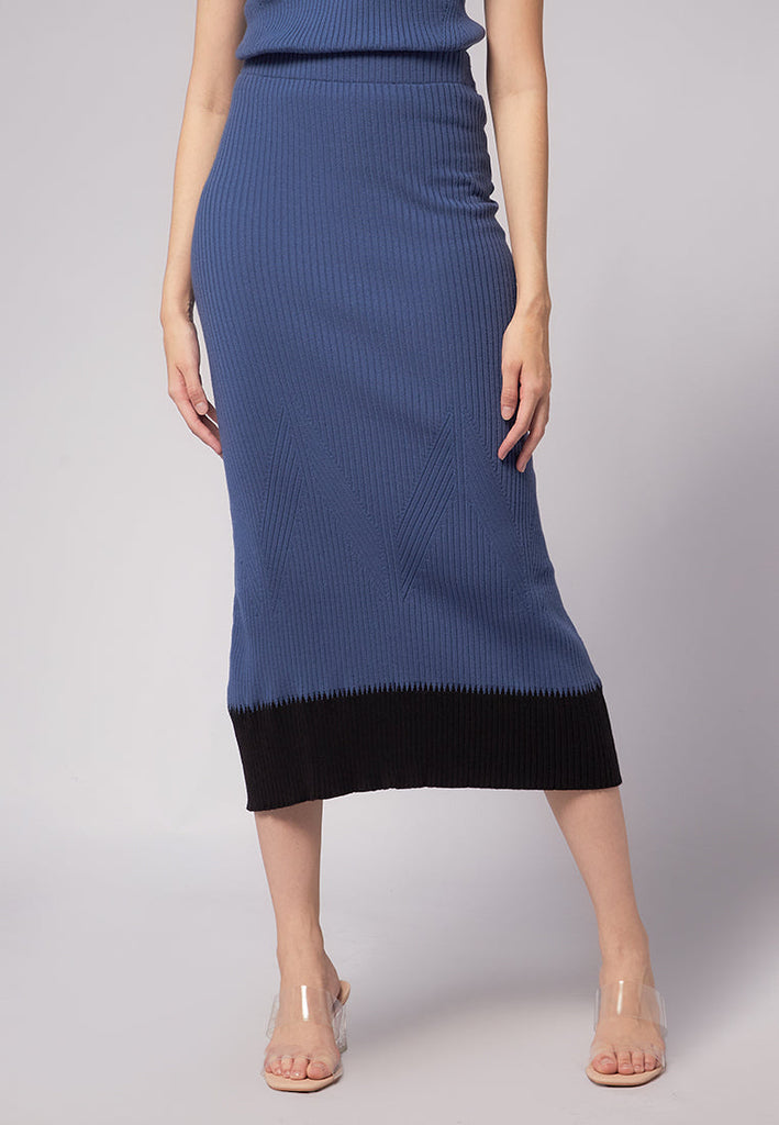 Contrast Color Midi Knit Skirt