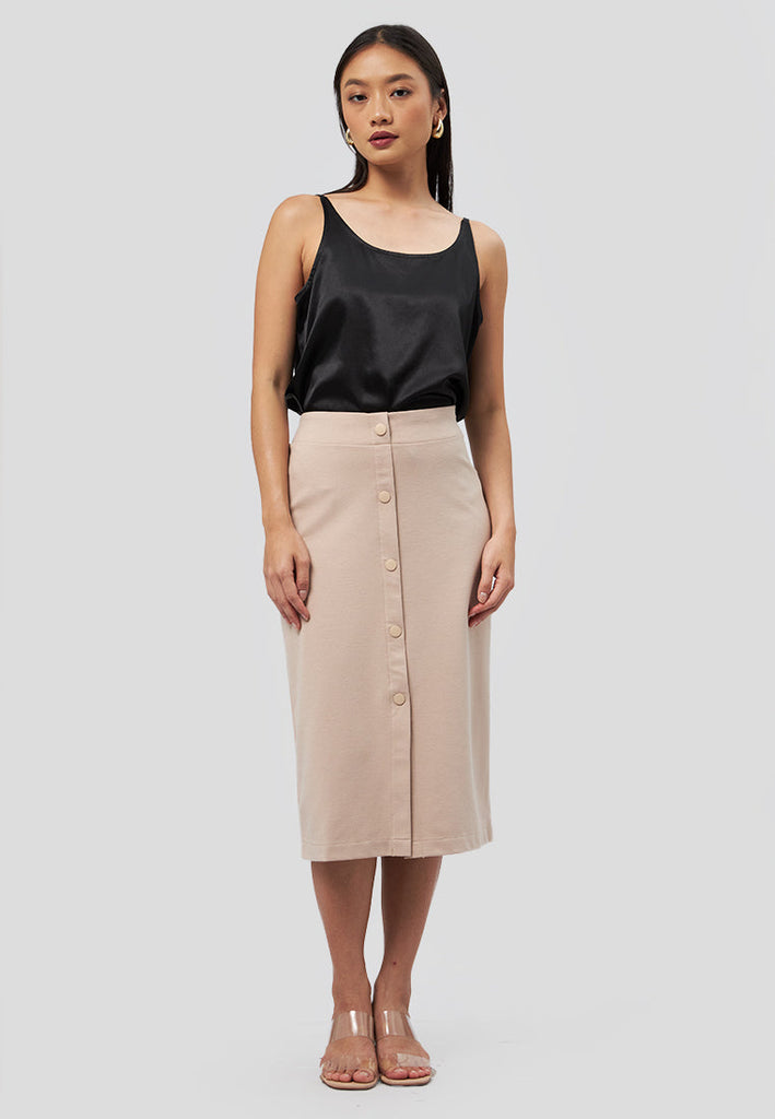 Fitted Midi Skirt with Button