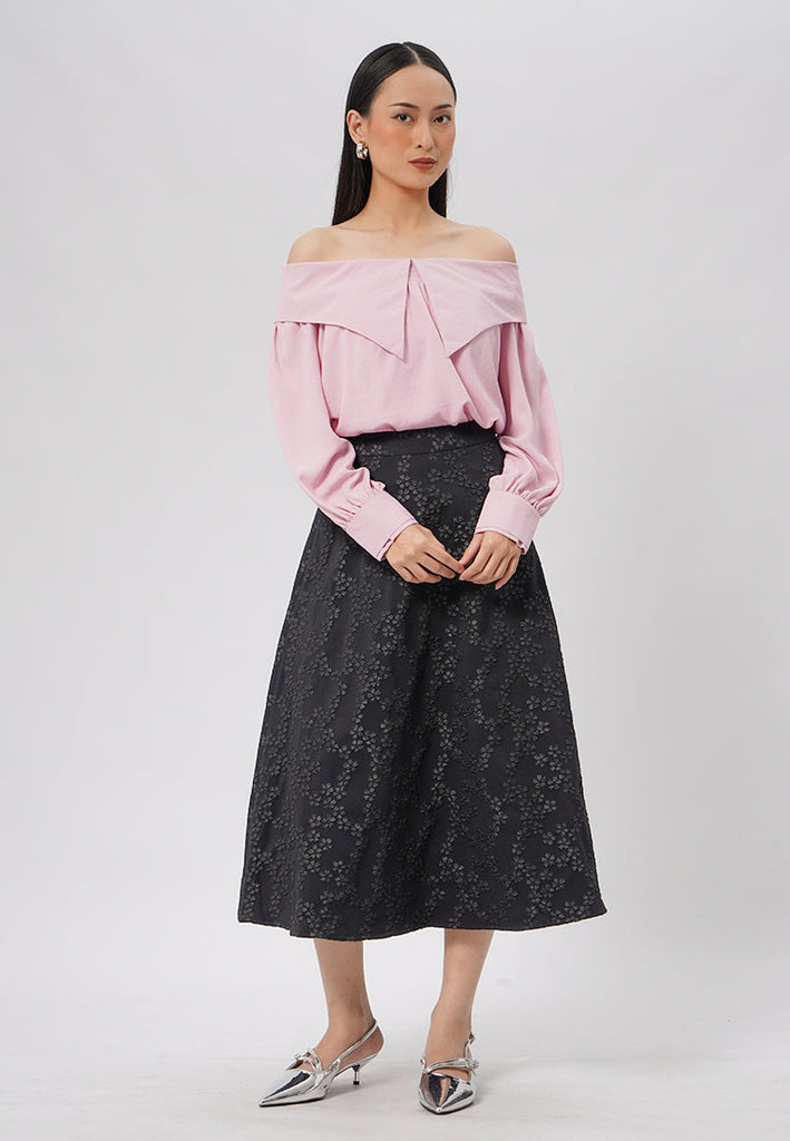 Jacquard Flare Midi Skirt