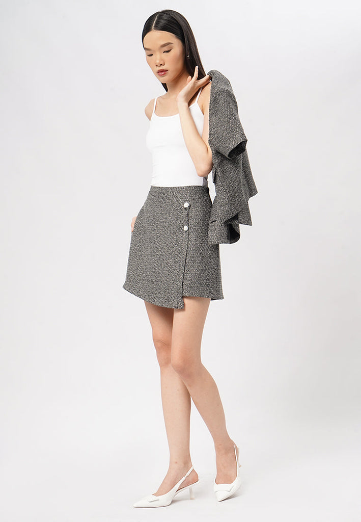 Asymmetrical Tweed Mini Skort