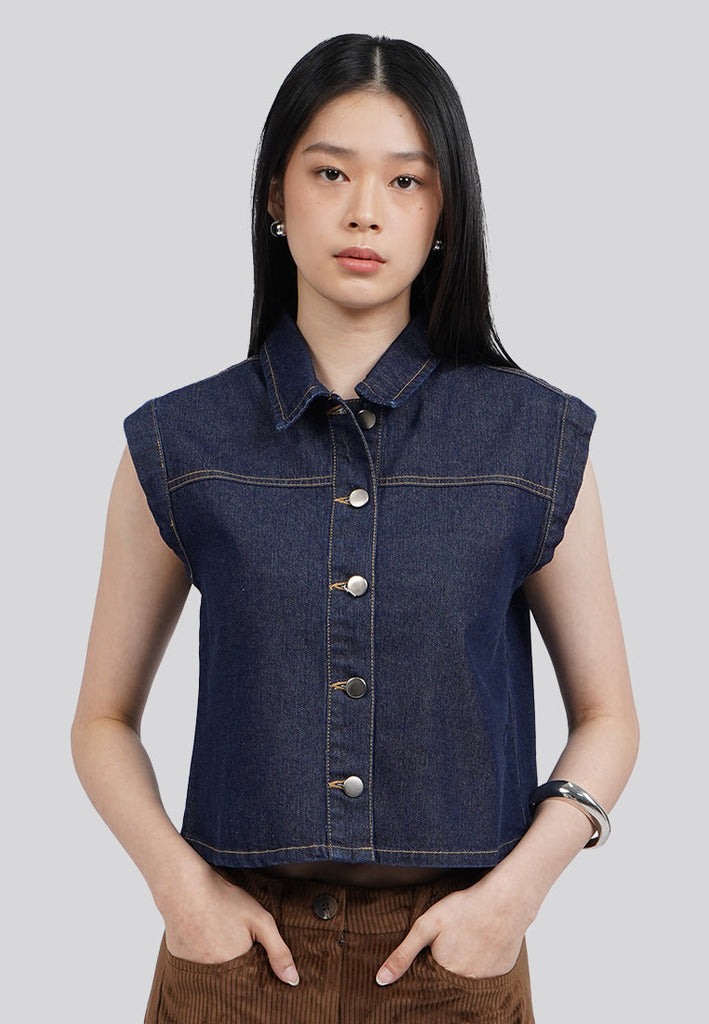 Sleeveless Cropped Denim Top