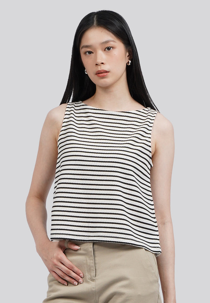 Boat Neck Stripes Sleeveless Top