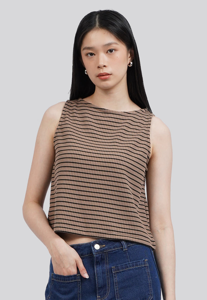 Boat Neck Stripes Sleeveless Top