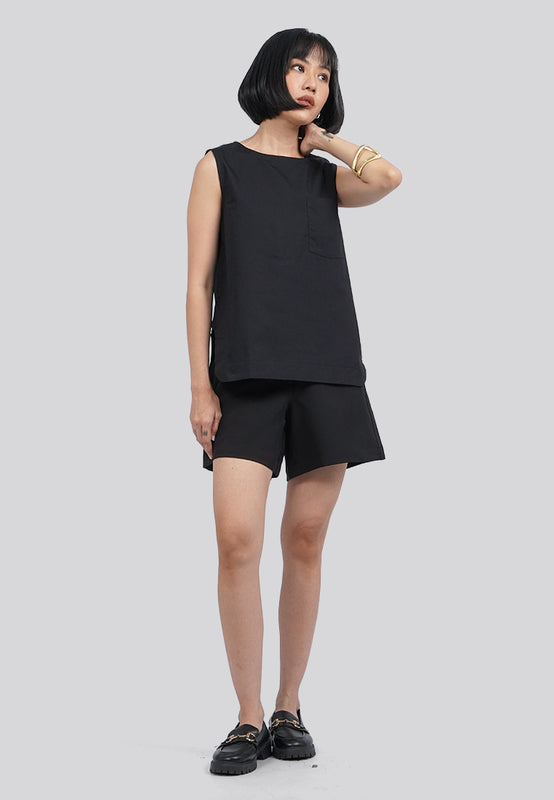 Sleeveless Cotton Top with Front Pocket