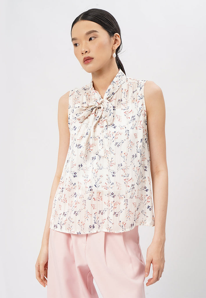 Printed Tie Up Sleeveless Blouse