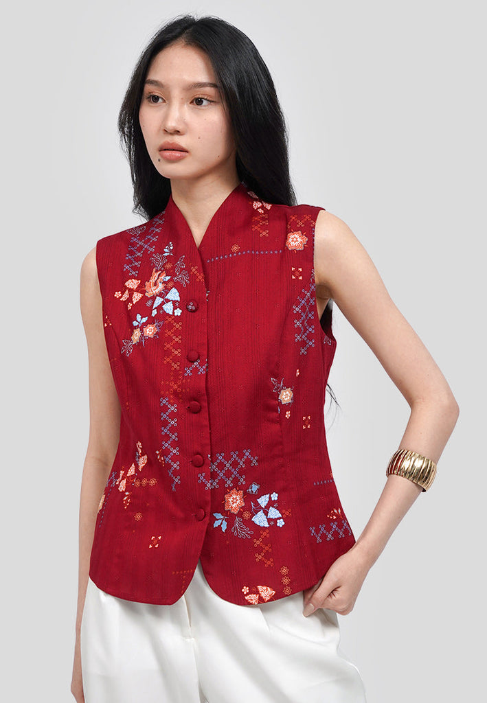 High Neck Sleeveless Batik Blouse