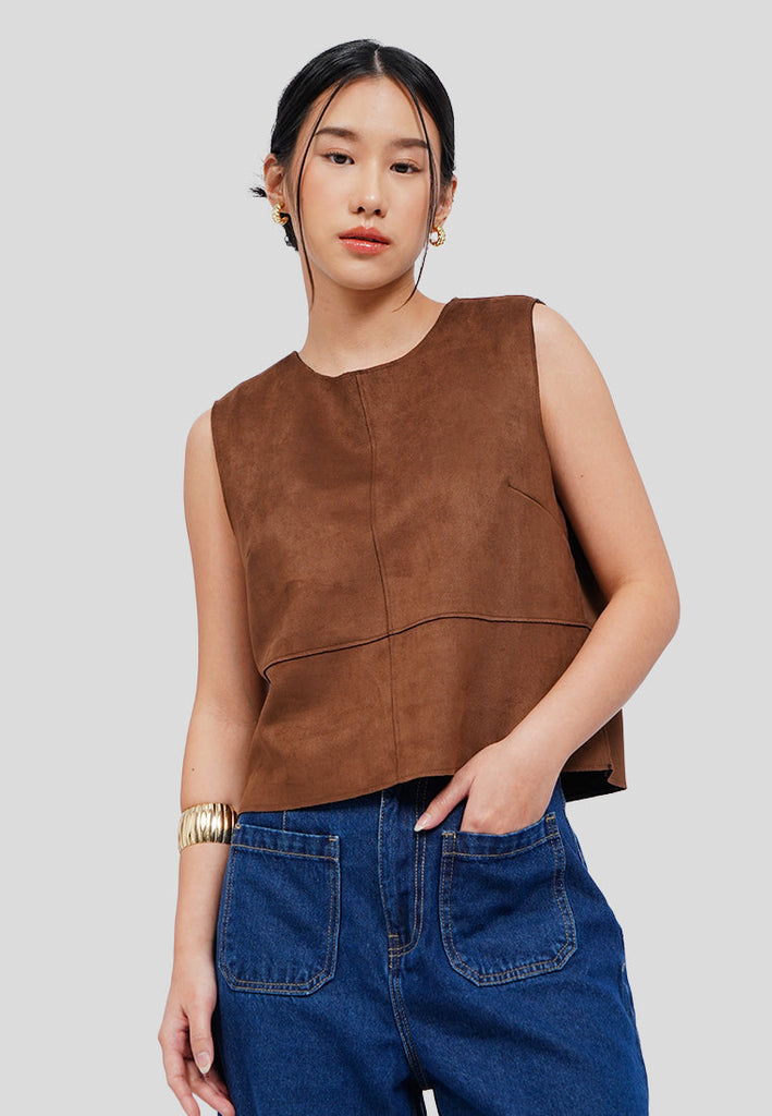 Sleeveless Cropped Suede Top