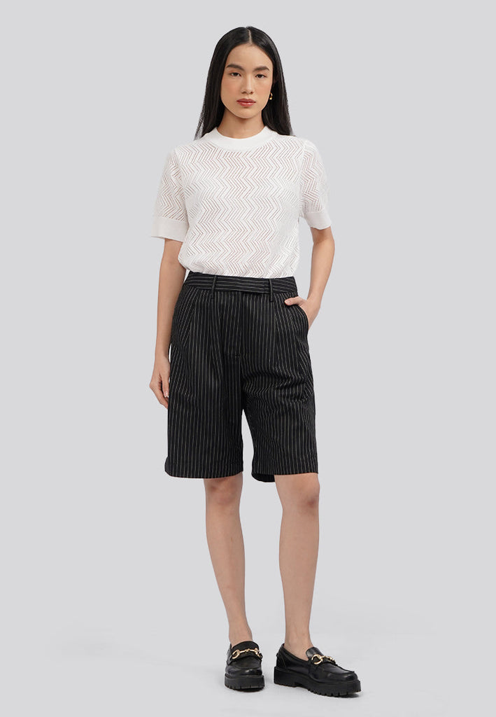 Stripes Pleated Bermuda Shorts