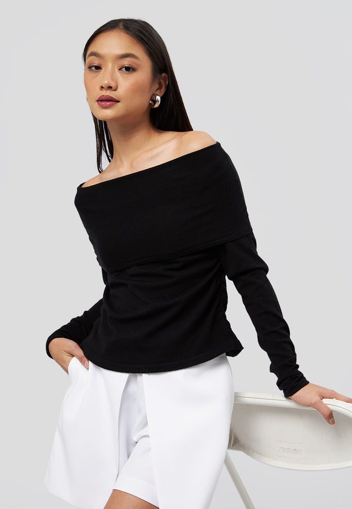 Off Shoulder Long Sleeve Knit Top