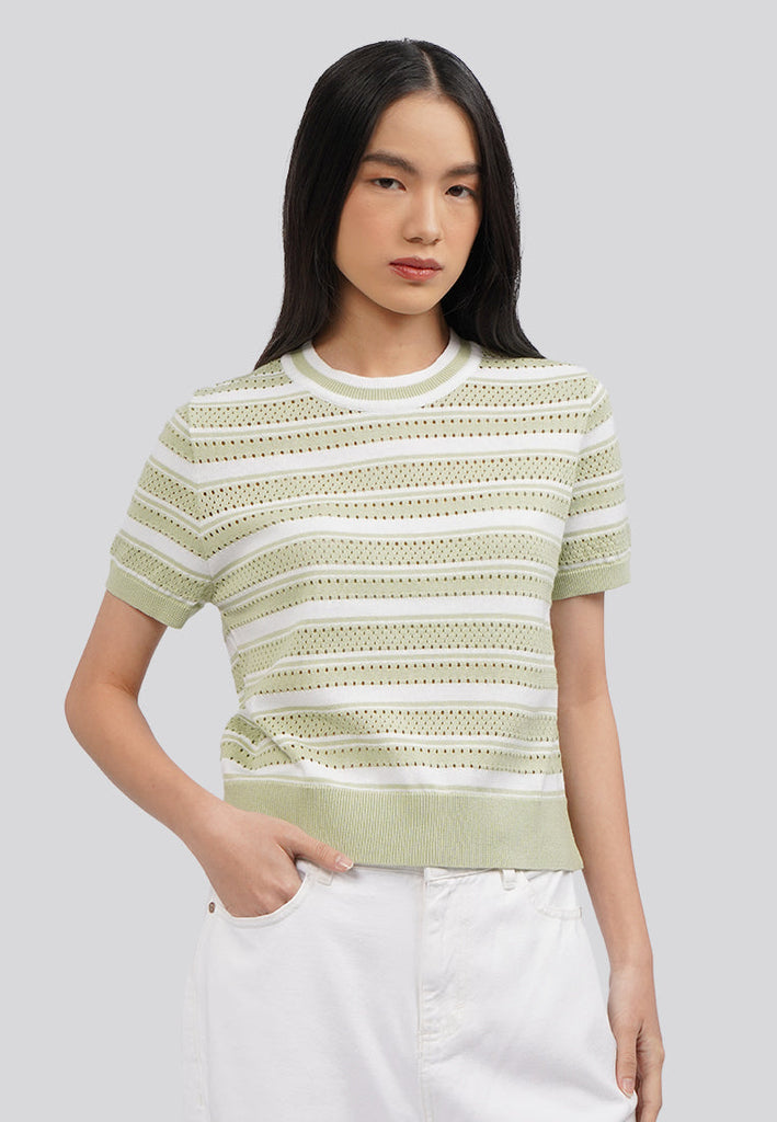 Stripes Short Sleeve Knit Top