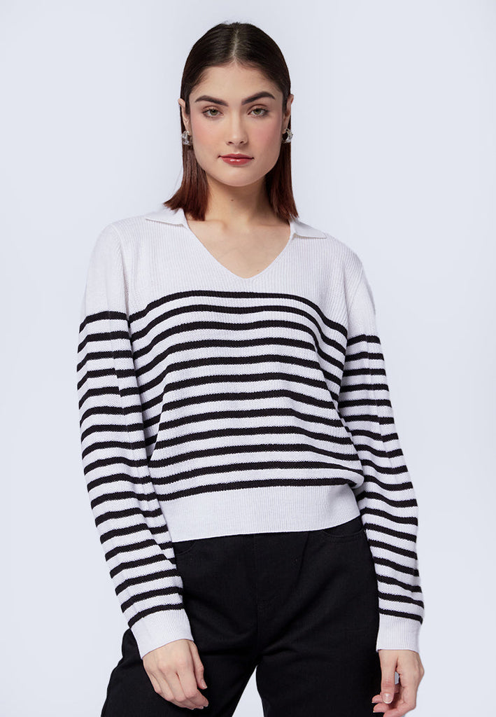 Stripes Long Sleeve Polo Sweater