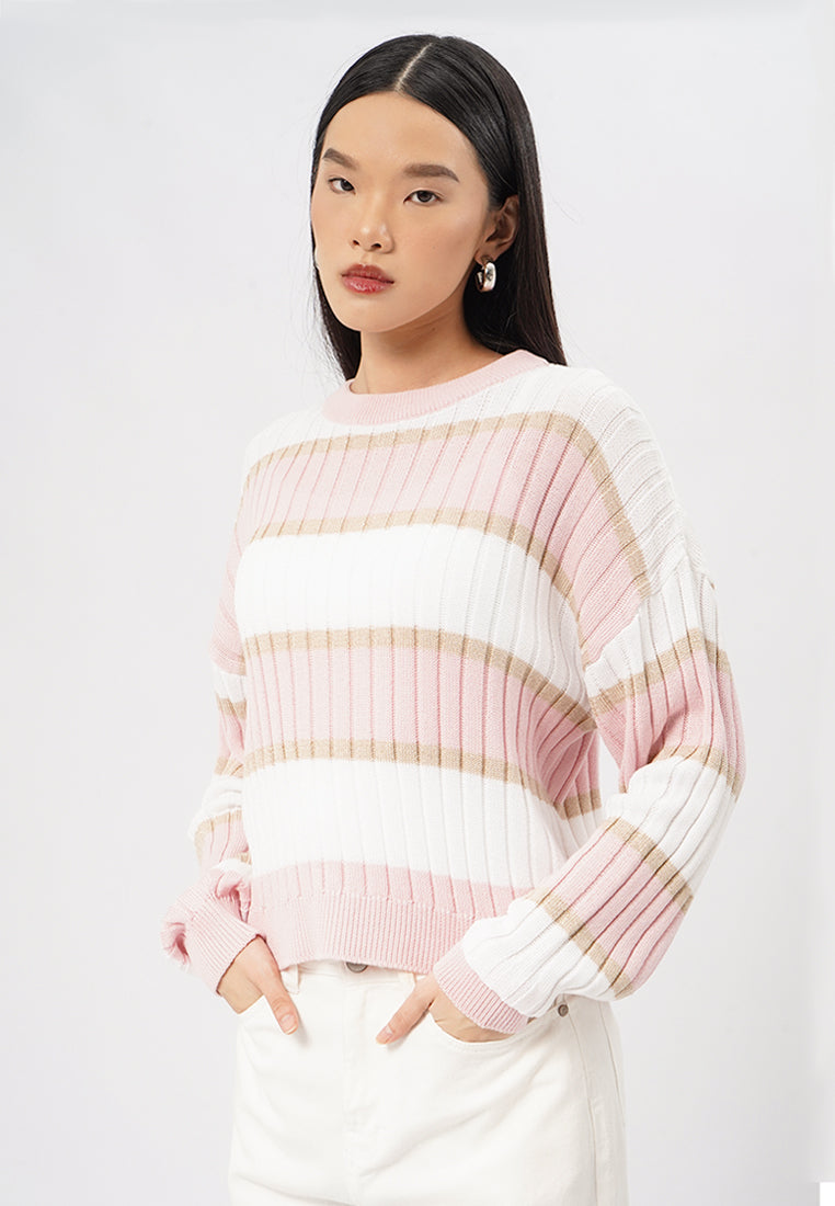 Long Sleeve Stripes Sweater Pink - Main Image