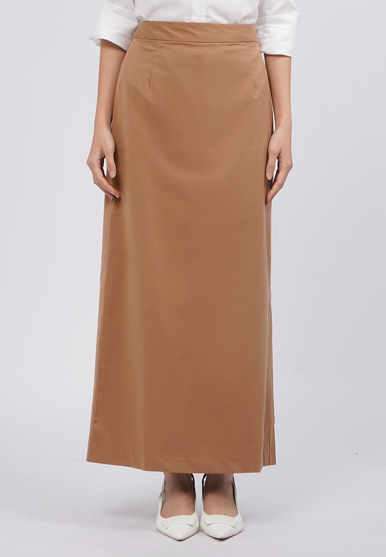 Basic Maxi Skirt with Back Pleats Khaki - Main Image