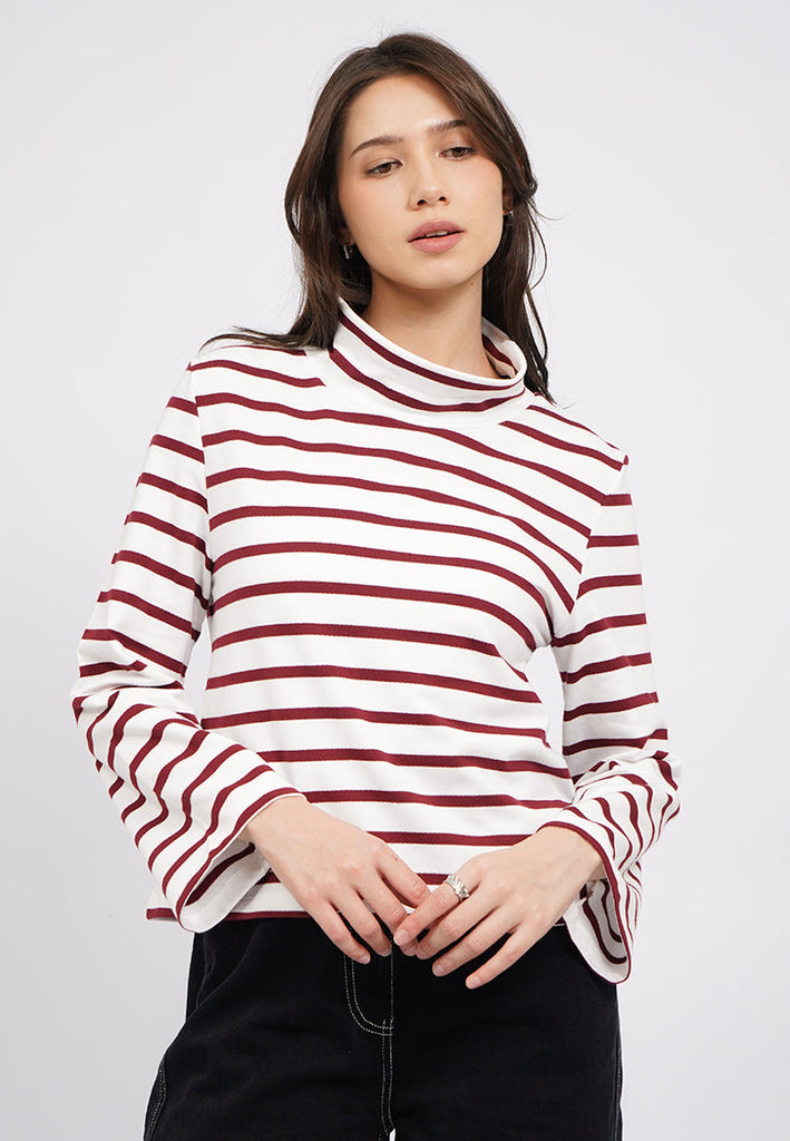 High Neck Long Sleeve Stripe Top