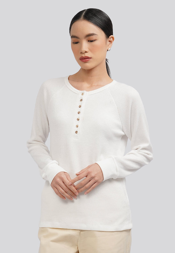 Buttoned Long Sleeve Knit Top