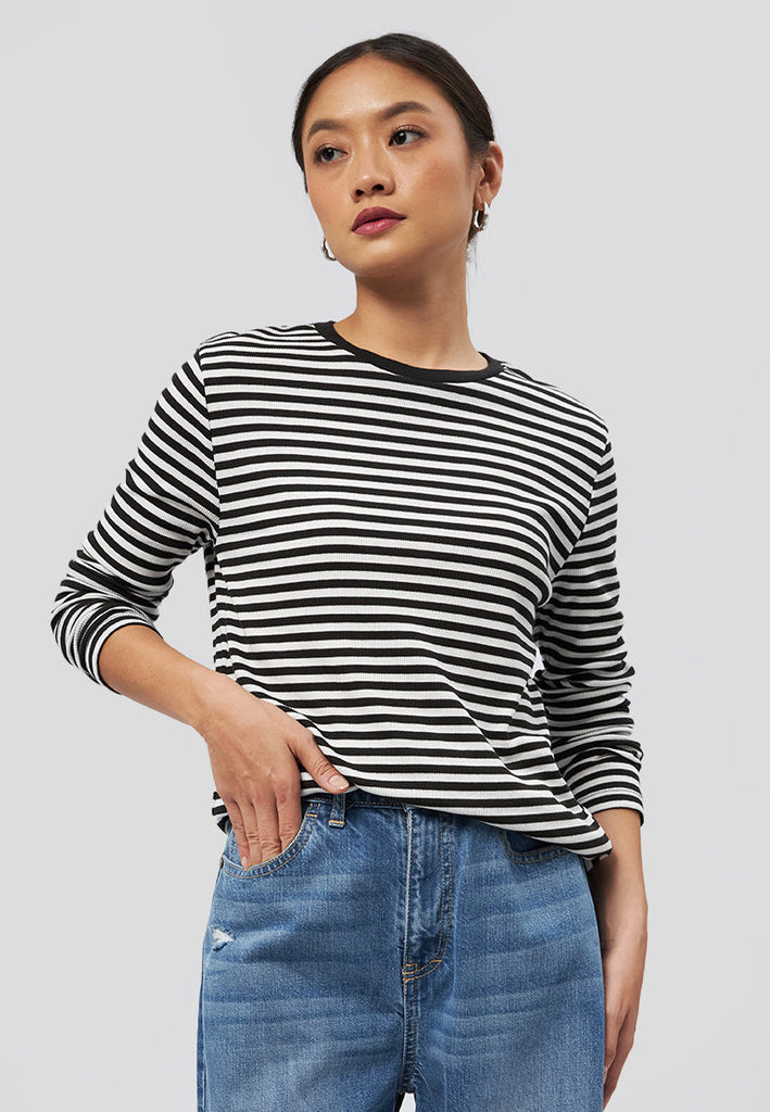 Crew Neck Long Sleeve Stripe T-Shirt