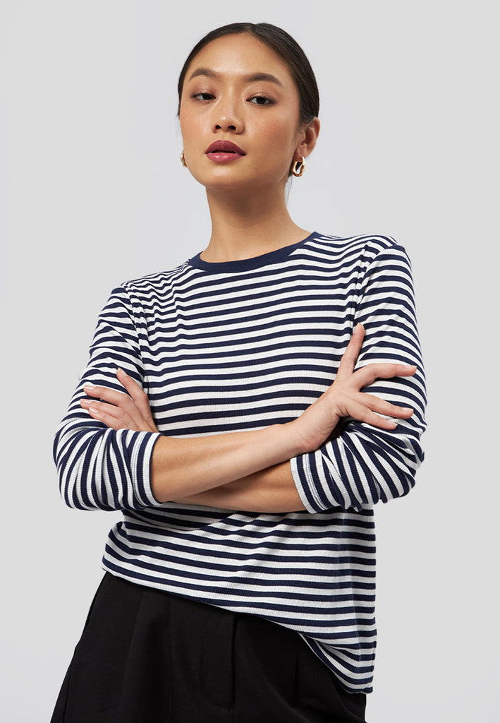 Crew Neck Long Sleeve Stripe T-Shirt