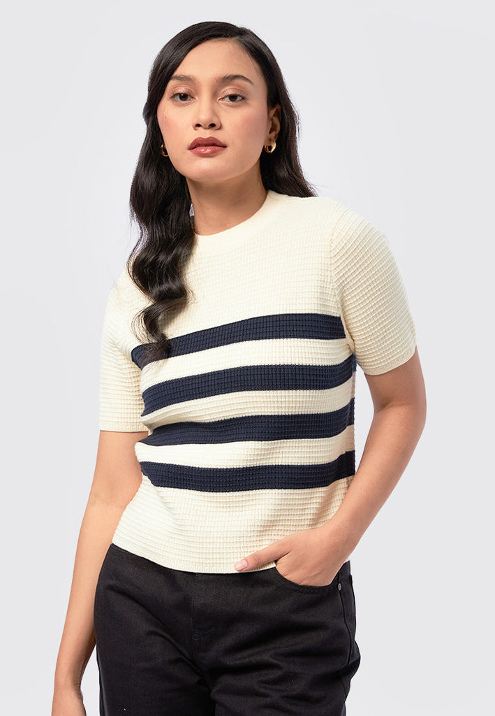 Short Sleeve Knit Top with Stripes