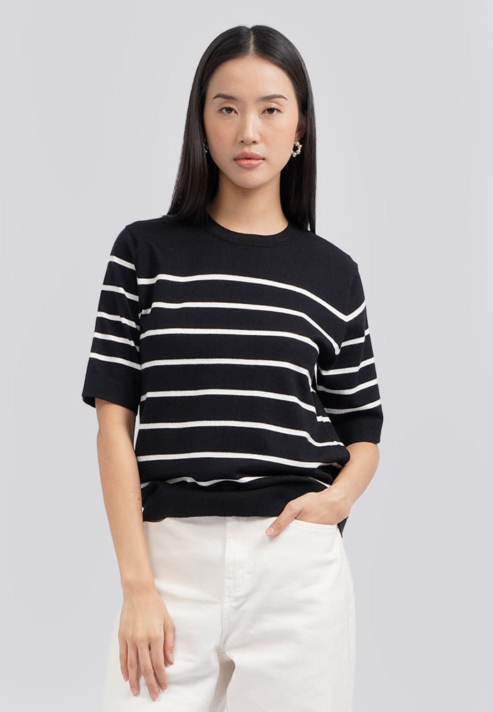 Short Sleeve Stripes Knit Top