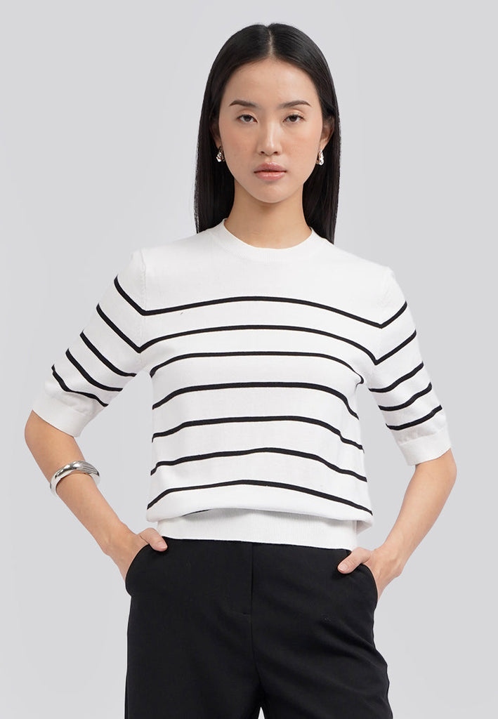 Short Sleeve Stripes Knit Top