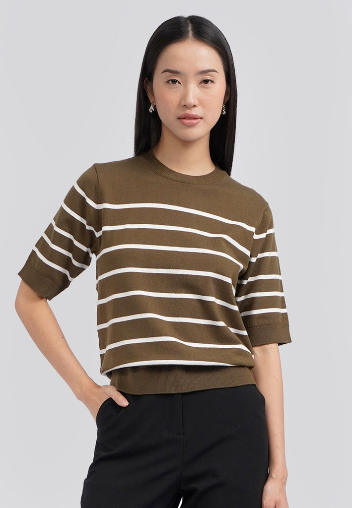 Short Sleeve Stripes Knit Top