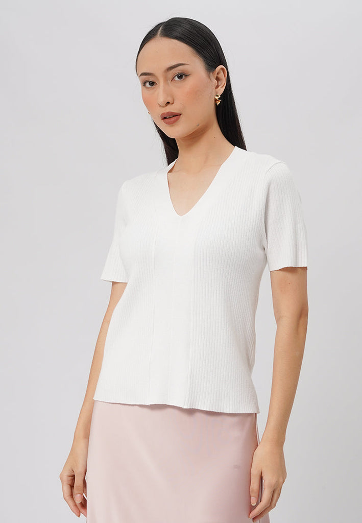 V-Neck Short Sleeve Knit Top