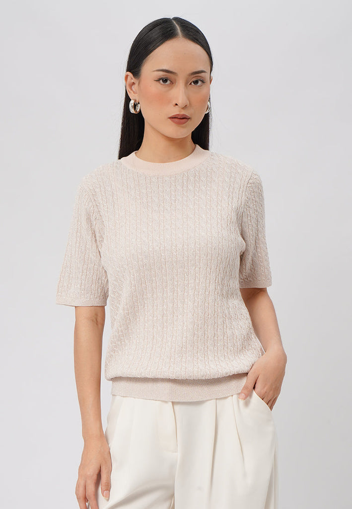 Short Sleeve Cable Knit Top