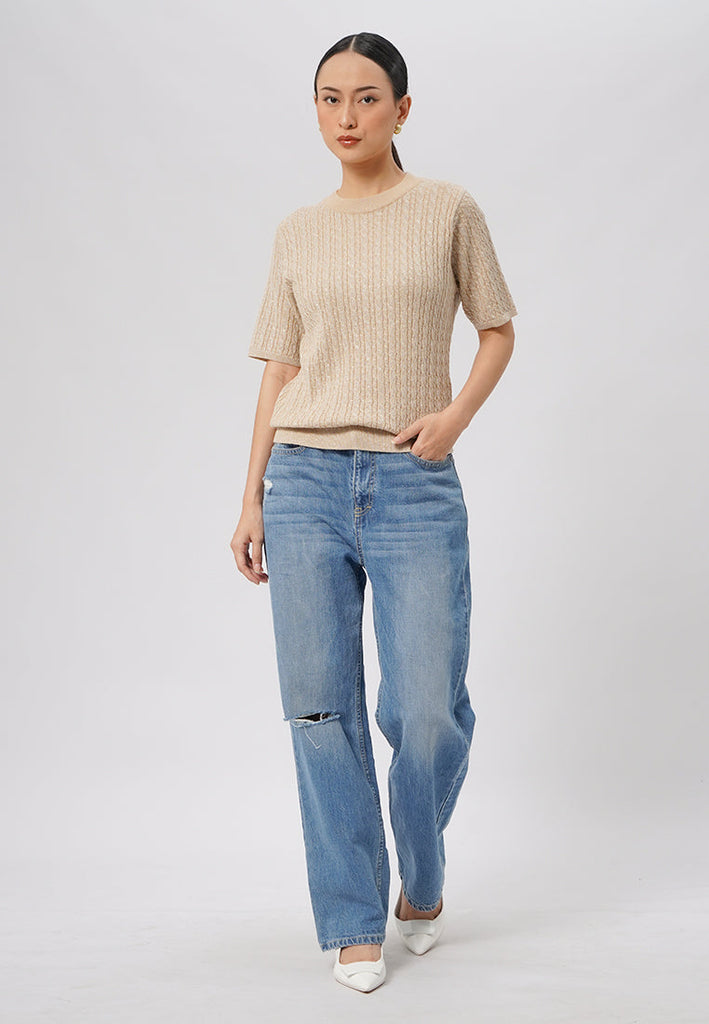 Short Sleeve Cable Knit Top