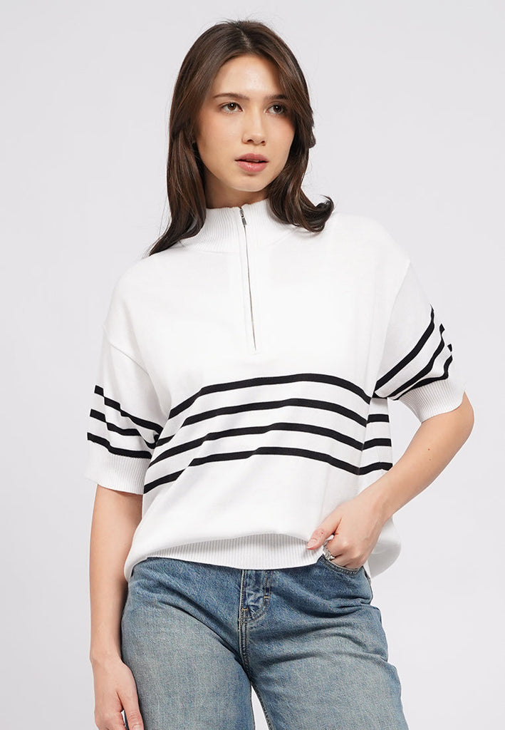 Short Sleeve Zipped Knit Top