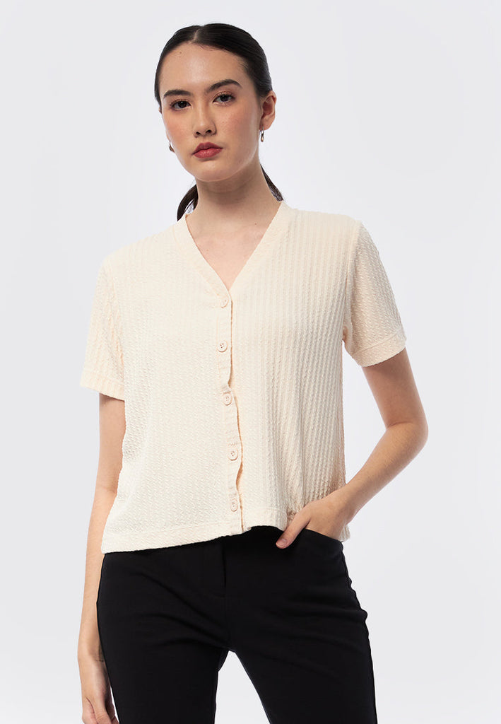 V-Neck Rib Top with Button