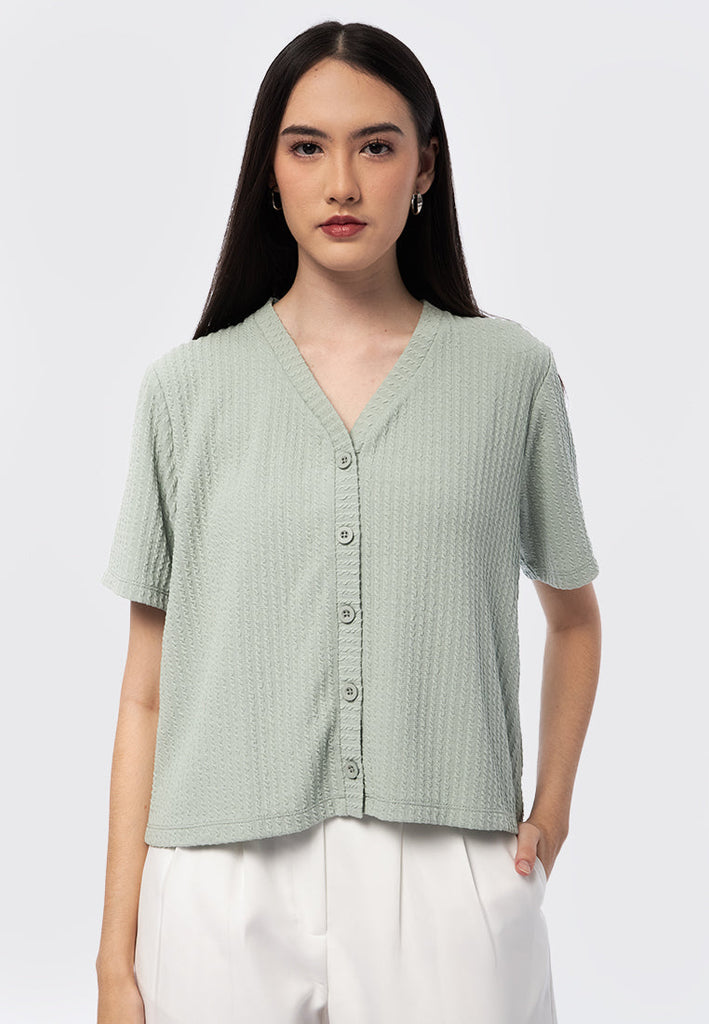 V-Neck Rib Top with Button