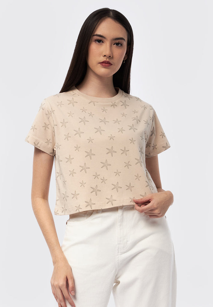 Full Printed Short Sleeve Crop Tee