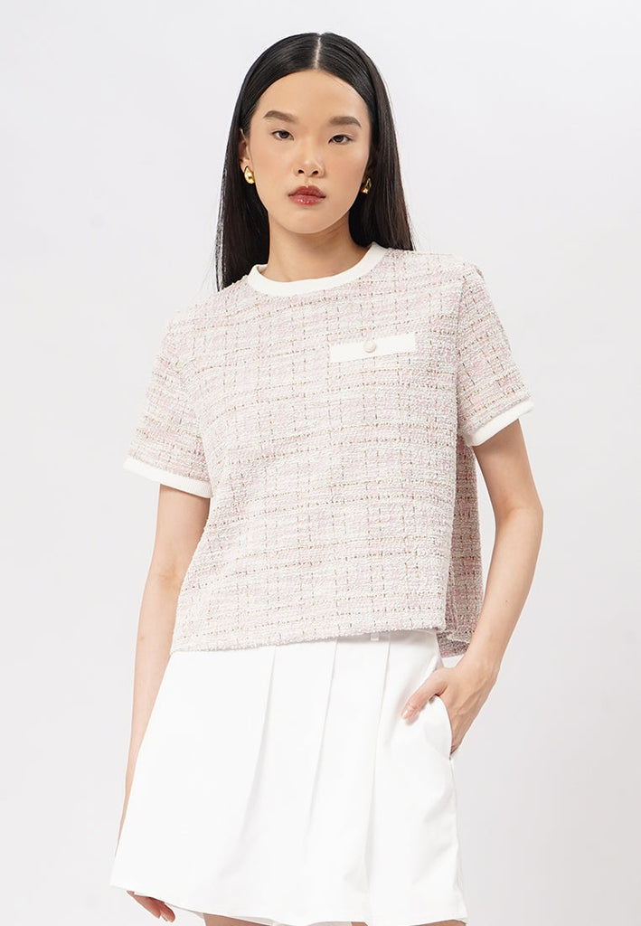 Short Sleeve Tweed Knit Top