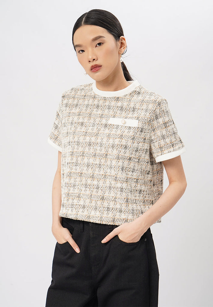 Short Sleeve Tweed Knit Top