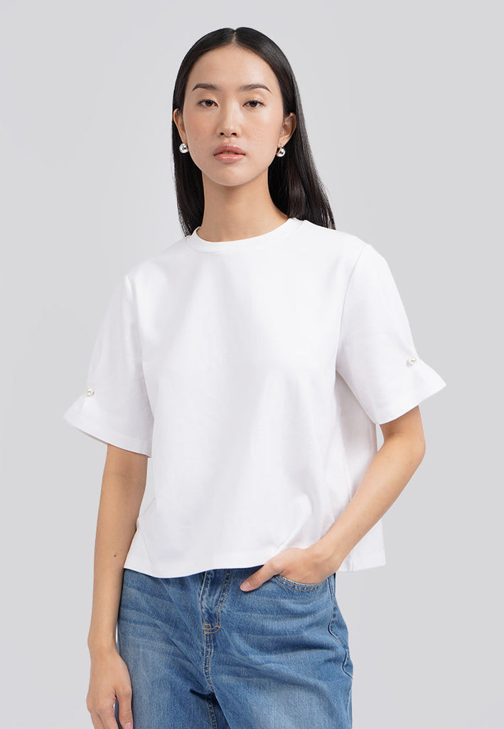 Short Sleeve Top with Pearl Details