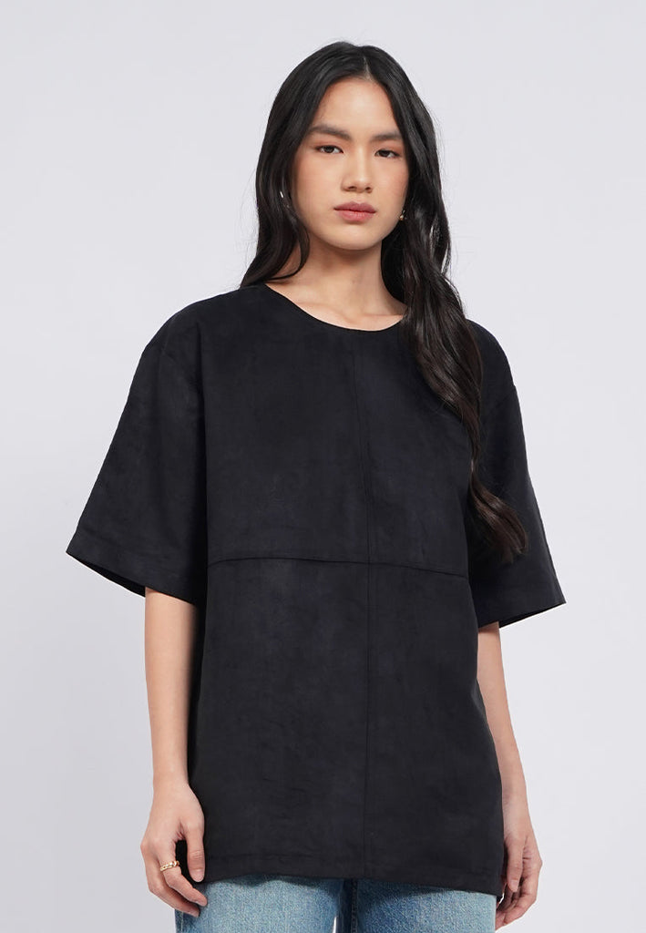Oversized Short Sleeve Suede Top