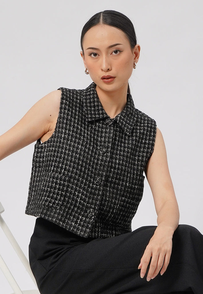 Tweed Collared Crop Vest