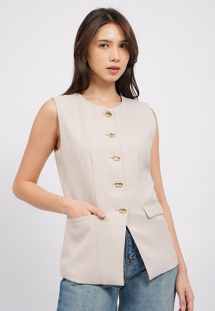 Buttoned Long Sleeve Vest
