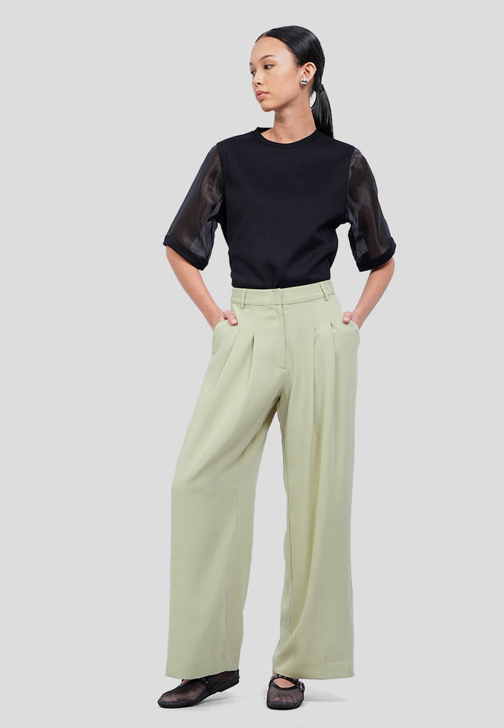 Pleated Wide Leg Solid Pants