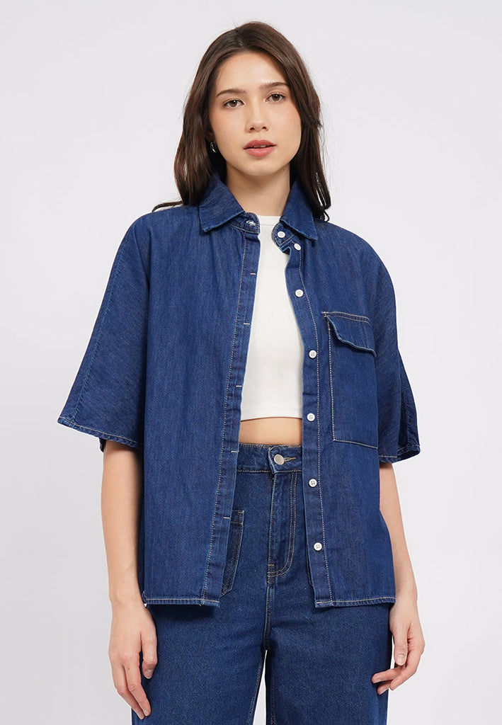 Oversized Short Sleeve Denim Shirt