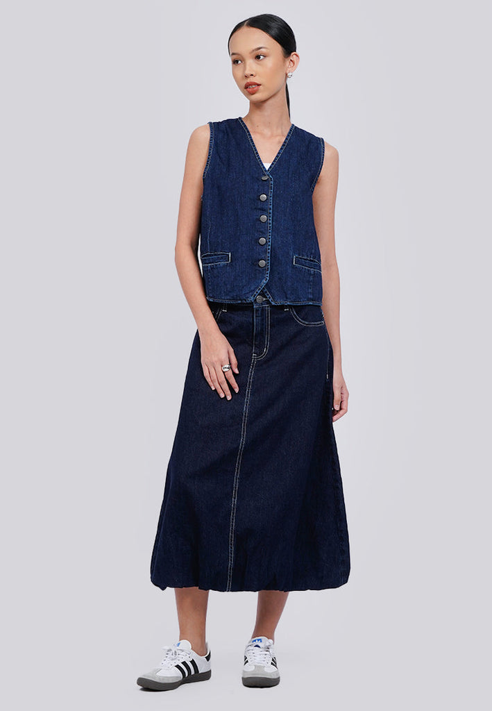 Denim Baloon Skirt Dark Blue