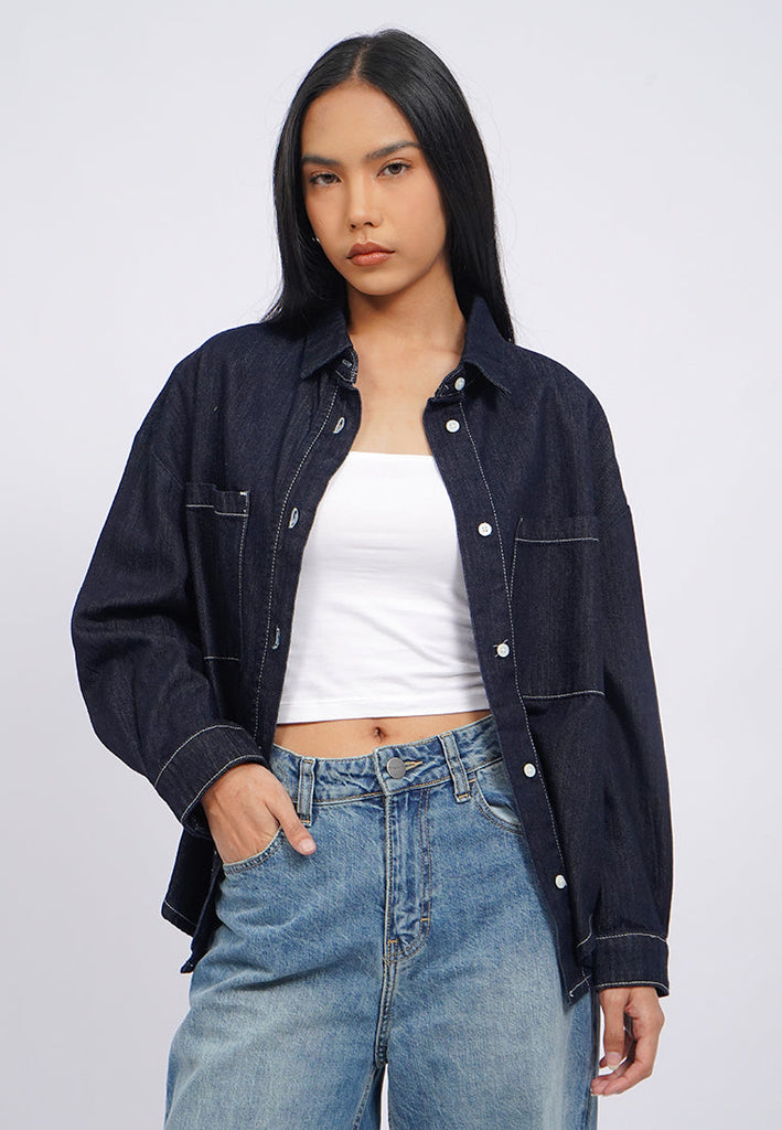 Oversized Long Sleeve Denim Shirt