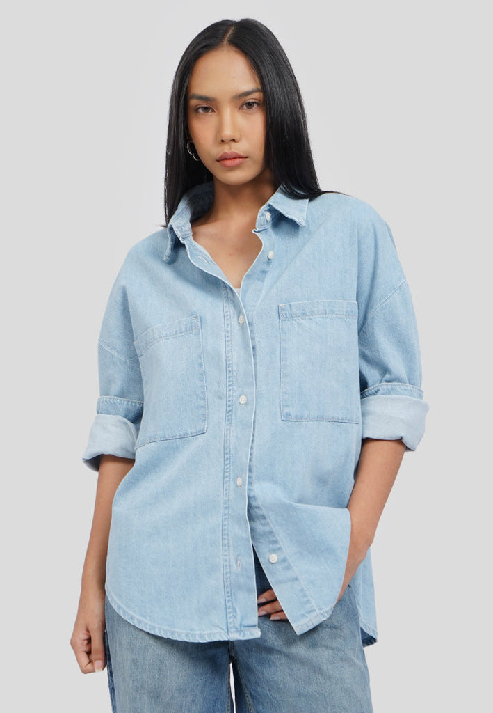 Long Sleeve Denim Shirt Light Blue
